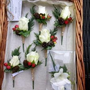 white rose winter buttonholes