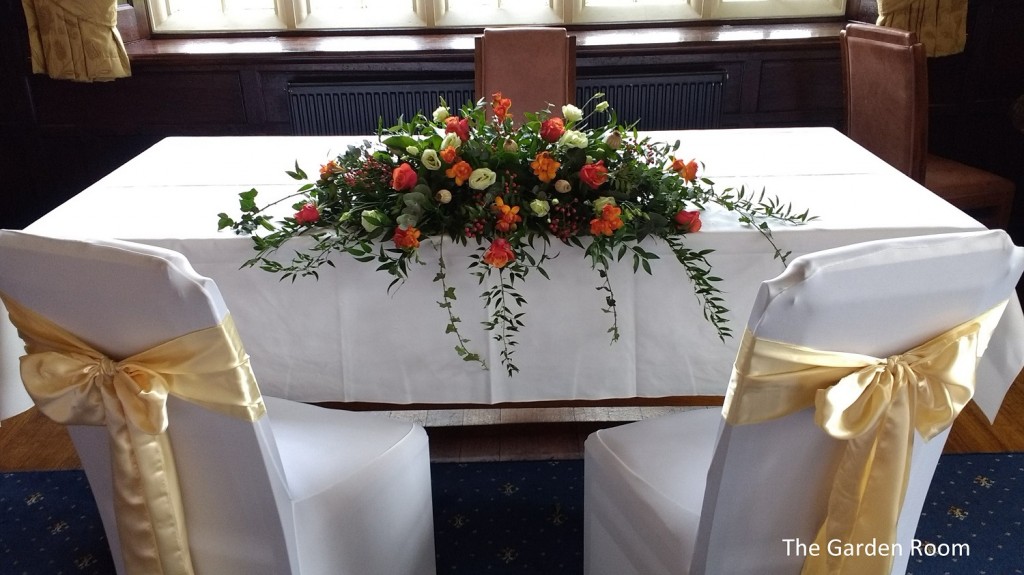 Registrars table flowers - wedding flowers bucks