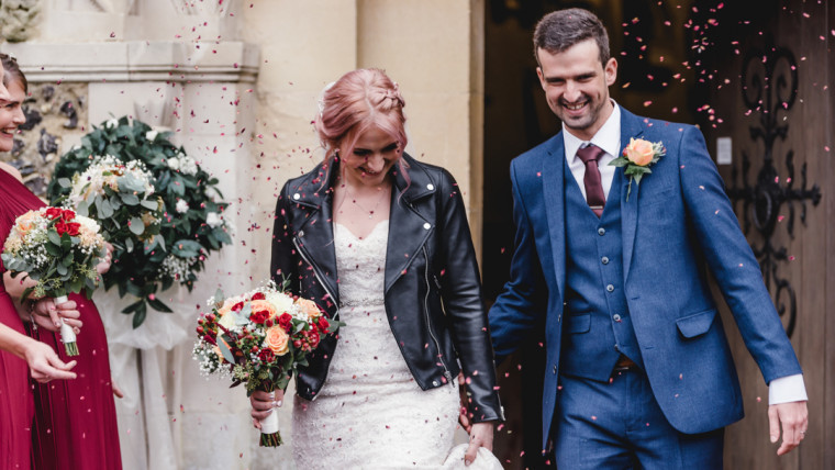 Showcasing a leather wedding jacket at The Olde Bell
